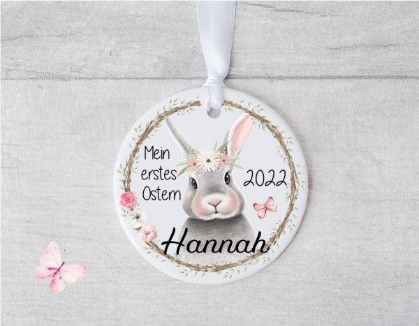 Erinnerungsanhänger Osteranhänger personalisiert, Osterhase, Hase  mein erstes Ostern, Keramik, Anhänger Ostern von Lüttentüddel®